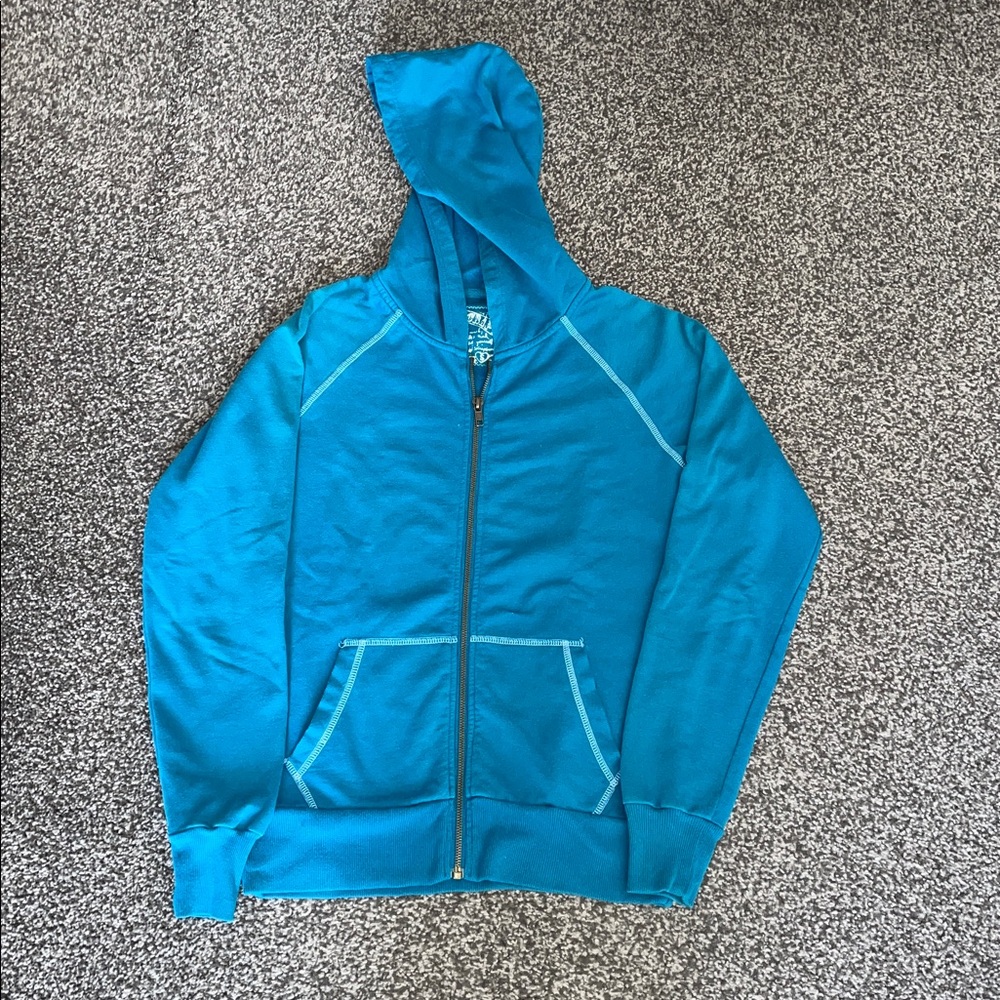 Scrapbook Y2K Junior’s Blue Zip-Up Hoodie Back Sunrise Screenprint Size Small
